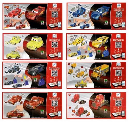 DISNEY CARS 3 COMPLETE SET OF 8 WITH ALL PAPERS KINDER SURPRISE 2018 